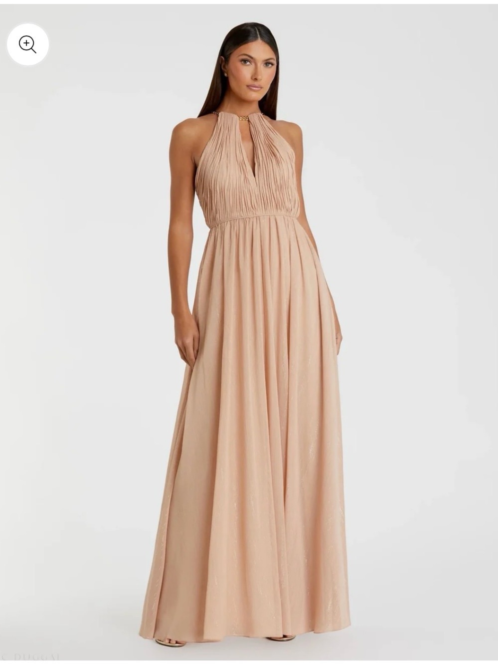 Mac Duggal Elegant Halter Maxi Dress in Nude - Women's Formal Gown